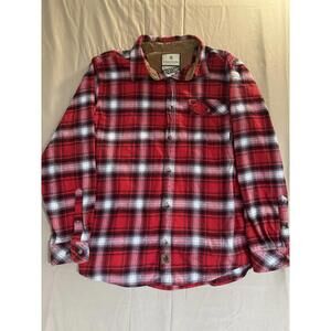 Legendary Whitetails Buck Camp Plaid Flannel Button-Up Shirt Red Men's Large